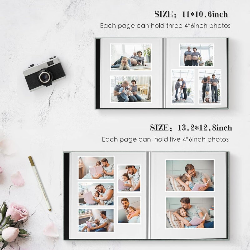 Spbapr Large Photo Album Self Adhesive Magnetic Scrapbook,DIY Scrapbook Album for 4x6 5x7 8x10 Picture,60 Pages Linen Cover Memory Book for Wedding Family Baby Pets, with Metallic Pen and Scraping - Image 2